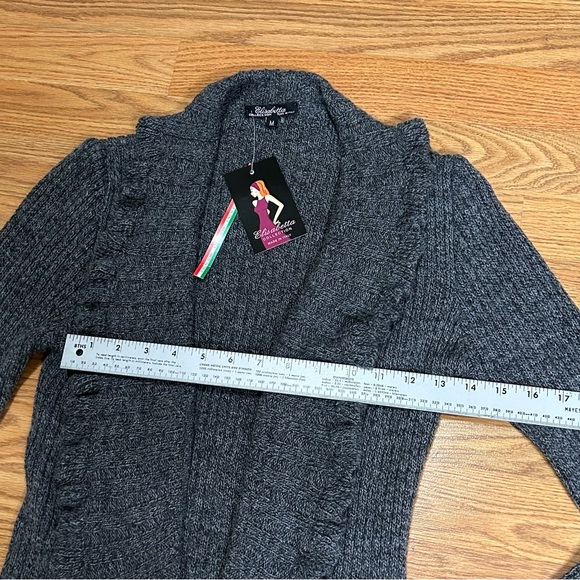 Elisabetta Collection Size M Gray Wool Blend Open Cardigan Sweater Ruffle - Picture 13 of 15